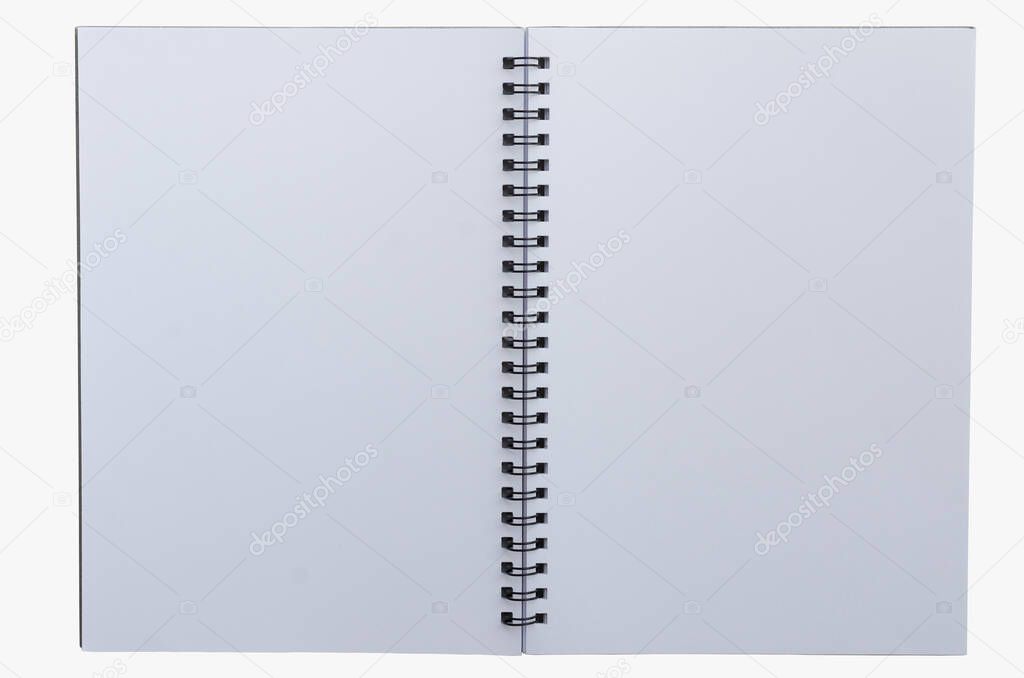 Wirebound Notebook Open Blank Paper Page Isolated on White Background.