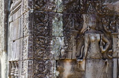 Angkor Thom 'daki Bayon Tapınağı' nın Apsara Heykeli Siem Reap Eyaleti Kamboçya 'daki Khmer İmparatorluğu' nun Mirası 'dır..