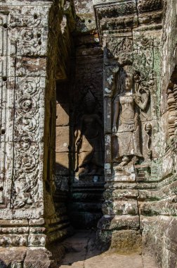 Angkor Thom 'daki Bayon Tapınağı' nın Apsara Heykeli Siem Reap Eyaleti Kamboçya 'daki Khmer İmparatorluğu' nun Mirası 'dır..