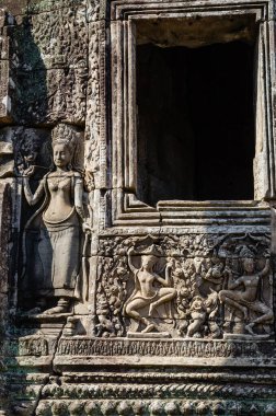 Angkor Thom 'daki Bayon Tapınağı' nın Apsara Heykeli Siem Reap Eyaleti Kamboçya 'daki Khmer İmparatorluğu' nun Mirası 'dır..