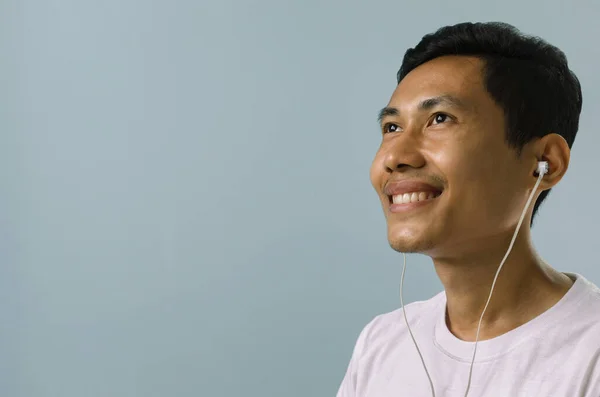 Asian Man Happy Enjoy Listening — Stock Photo, Image