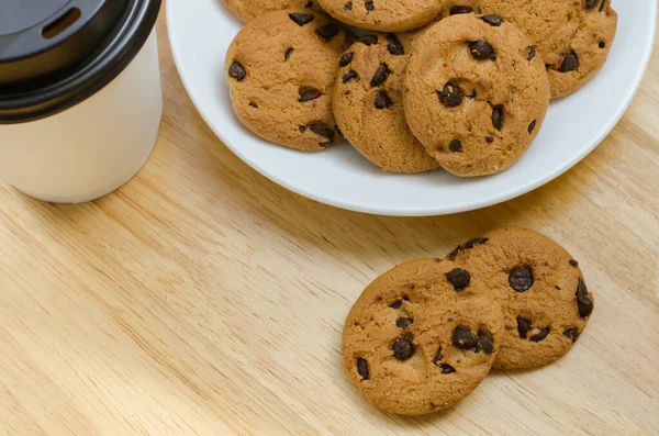 Chocolate Chips Cookies Fácil Lanche Para Tempo Pausa — Fotografia de Stock