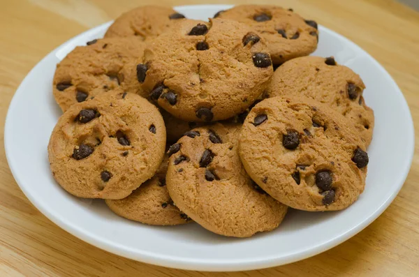 Chocolate Chips Cookies Fácil Lanche Para Tempo Pausa — Fotografia de Stock