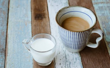 Mola için bir fincan kahve ve süt..