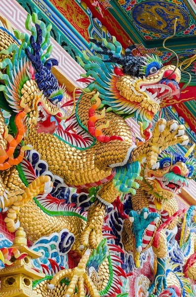 Colorful Dragon Decorate Chinese Shrine Wall — Stock Photo, Image