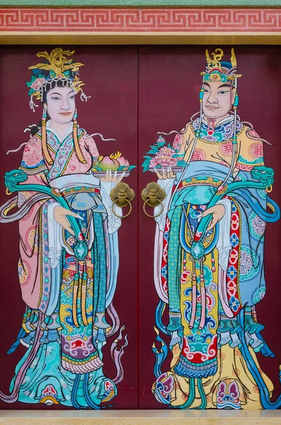 Art Guardians Wood Door Chinese Shrine — Stock Photo, Image