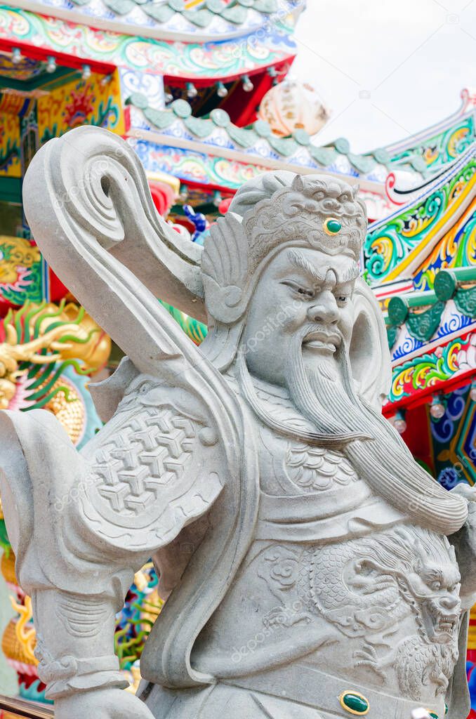 Guan Yu Statue is Front of Chinese Shrine.
