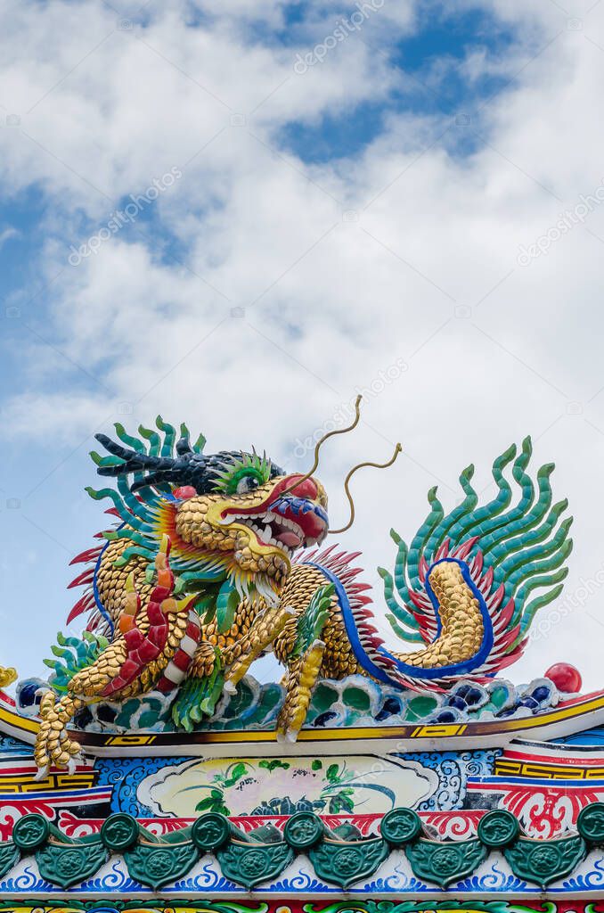 Colorful Dragon Decorate on Chinese Shrine.