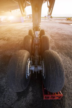Kanat uçak görünümü altında tekerlek kauçuk lastik arka iniş takımı raflar