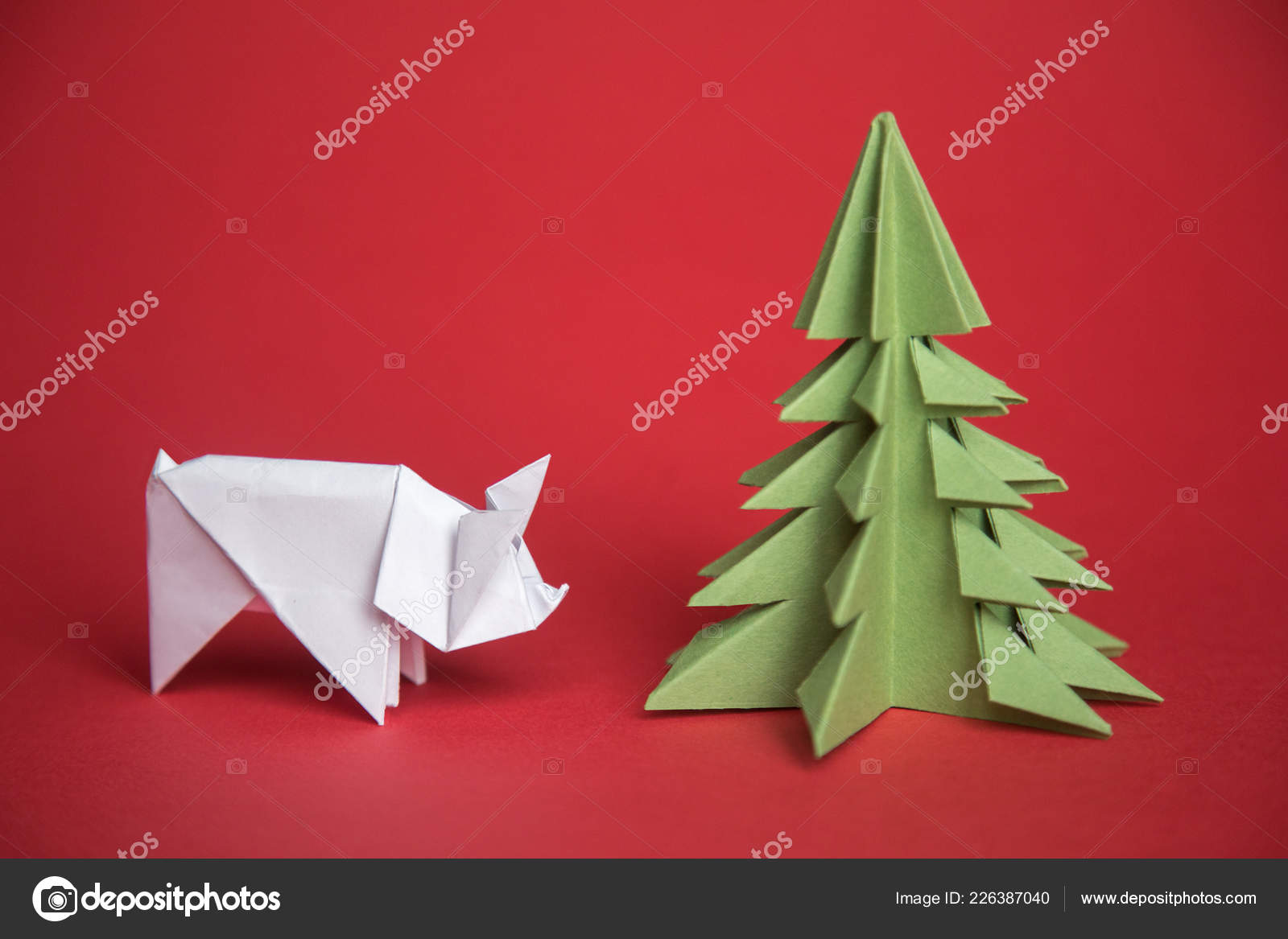Chinese Zodiac Sign Year Of Pig Green Origami Paper Tree