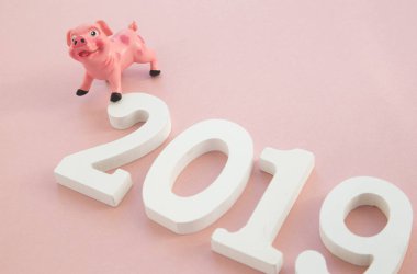 Çince Zodyak işareti yıl, domuz, domuz, mutlu yeni yıl 2019 yıl pembe kağıt kesim. domuz şekil
