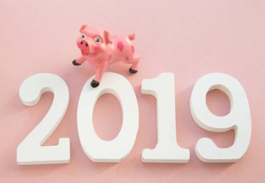 Çince Zodyak işareti yıl, domuz, domuz, mutlu yeni yıl 2019 yıl pembe kağıt kesim. domuz şekil