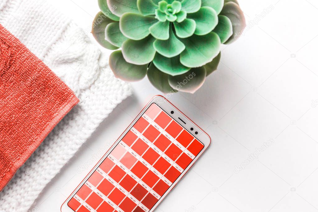 Color of the year 2019 Living coral . COY 2019 Livingcoral. Color palette on mobile phone