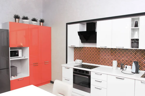 modern kitchen interior. color of the year 2019 Living coral