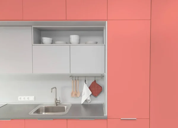 Interior Cocina Colores Claros Estilo Escandinavo Color Del Año 2019 — Foto de Stock