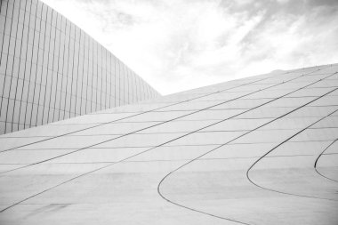 Beyaz Mimari Dairesel Arka Plan. Modern Bina Tasarımı. Soyut Kavisli Şekiller.