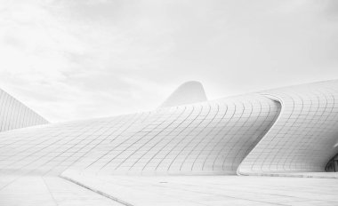 Beyaz Mimari Dairesel Arka Plan. Modern Bina Tasarımı. Soyut Kavisli Şekiller.