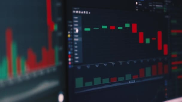 Trading des actions en ligne. Graphiques, index et nombres sur plusieurs écrans d'ordinateur. Concept de réussite commerciale .