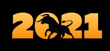 Altın numaralar 2021. Boğa silueti siyahı. Çin Yeni Yılı 2021 Öküz yılı