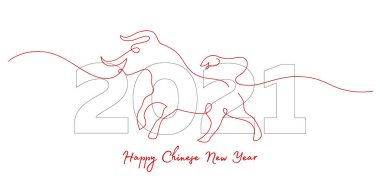 Çin Yeni Yılı 2021 Öküz yılı. Boğa hattı silueti.