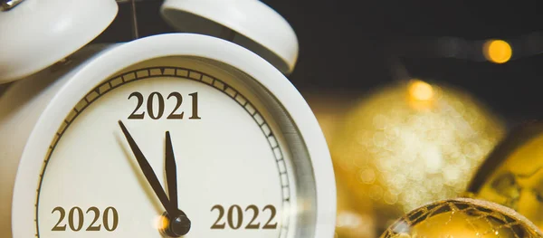 Changement 2020 2021 Sur Horloge Réveillon Nouvel Noël Réveil Boules — Photo