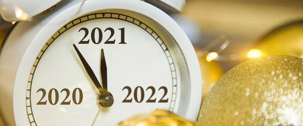 Changement 2020 2021 Sur Horloge Réveillon Nouvel Noël Réveil Boules — Photo