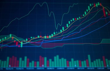 Mavi Arkaplanda Borsa Çizelgesi. Hisseler düşüyor ve stoklanıyor
