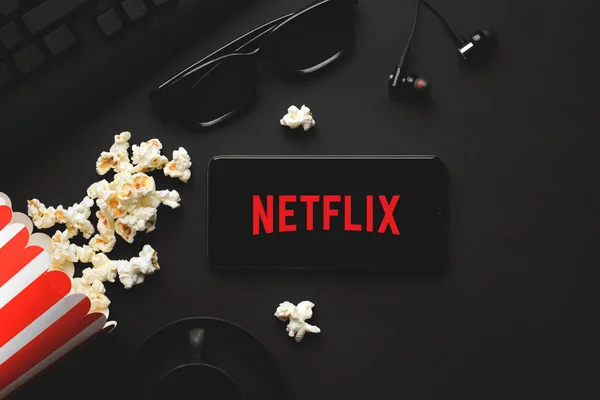 Ufa Russia October 2020 Table Popcorn Netflix Logo Netflix Global — Stock Photo, Image