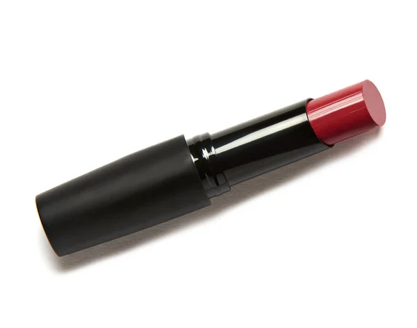 Lápiz Labial Rojo Con Paquete Negro Aislado Sobre Fondo Blanco — Foto de Stock