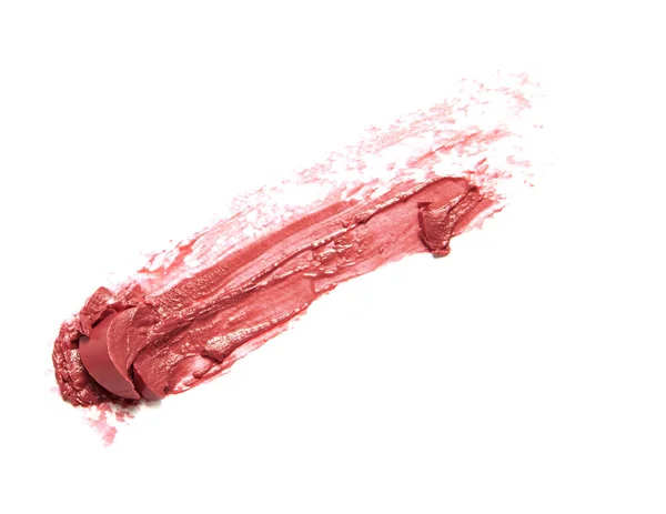 Rood Ingesmeerde Lippenstift Penseelstreek Geïsoleerd Witte Achtergrond — Stockfoto