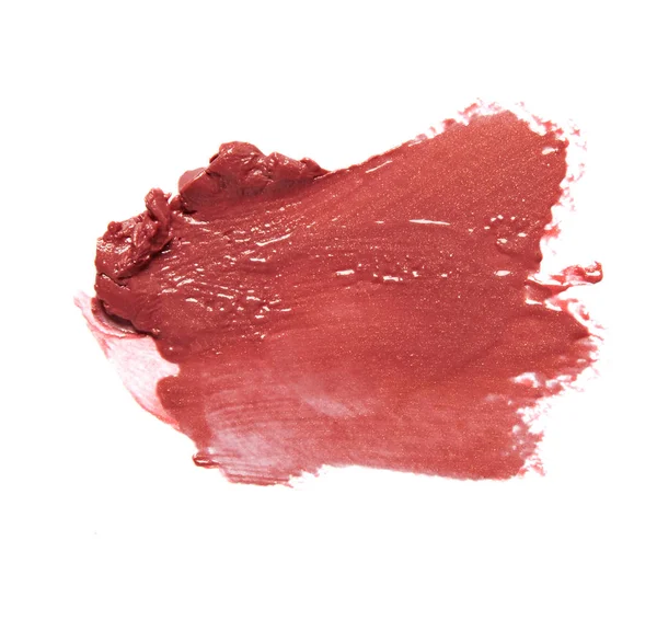 Rood Ingesmeerde Lippenstift Penseelstreek Geïsoleerd Witte Achtergrond — Stockfoto