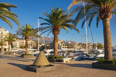 Porto Karadağ marina manzarası. Tivat şehir, Karadağ