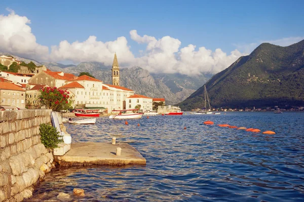 Estate Paesaggio Mediterraneo Montenegro Baia Kotor Veduta Dell Antica Città — Foto Stock