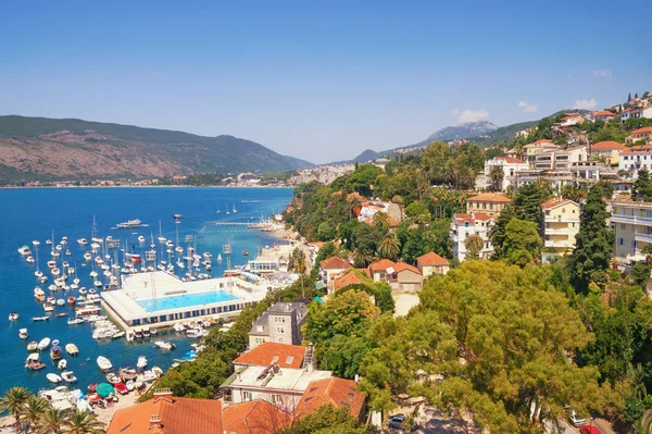 Mediterrán Táj Montenegró Kotori Öbölben Adriai Tenger Gyönyörű Nyári Látkép — Stock Fotó