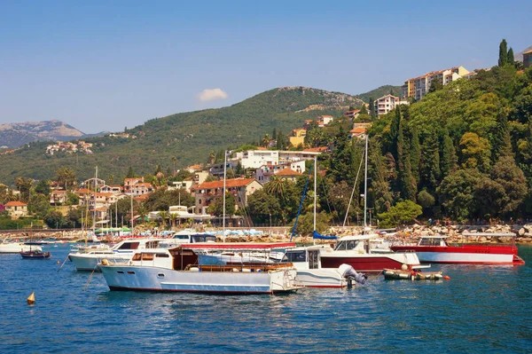 Nyári Mediterrán Táj Montenegró Kotori Öbölre Nézd Tengerparti Város Herceg — Stock Fotó