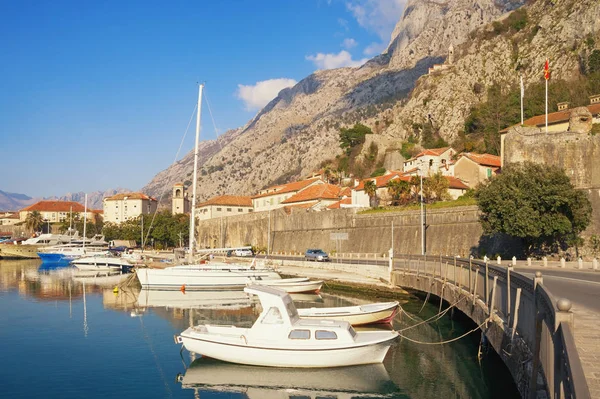 Winter Mediterranean landscape. Montenegro, view of Boka Kotorska Bay and Old Town of Kotor