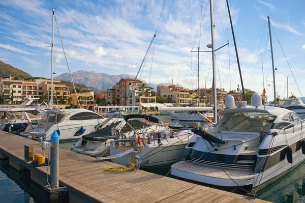 Yacht marina in Adriatic.  Montenegro,  Bay of Kotor, Tivat city. View of yacht marina of Porto Montenegro