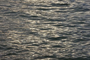 Akşam güneş tarafından aydınlatılmış sakin deniz suyu, doğal dokusu