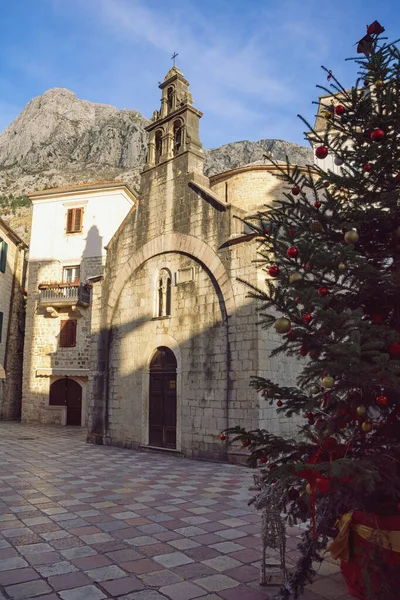 Montenegro Uitzicht Oude Binnenstad Van Kotor Winterdag Kerk Van Luke — Stockfoto