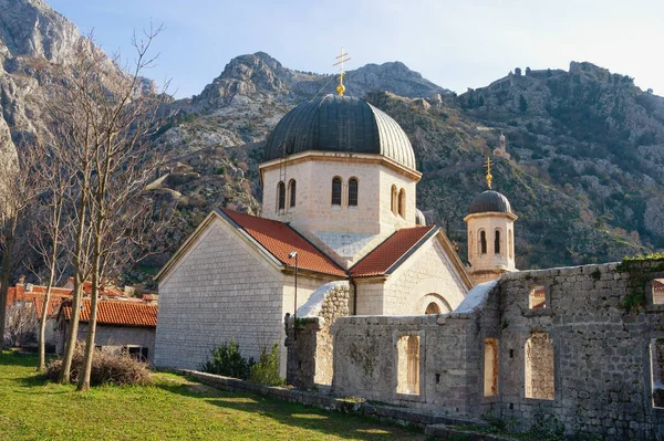 Montenegro Ciudad Vieja Kotor Vista Iglesia Ortodoxa San Nicolás Soleado — Foto de Stock