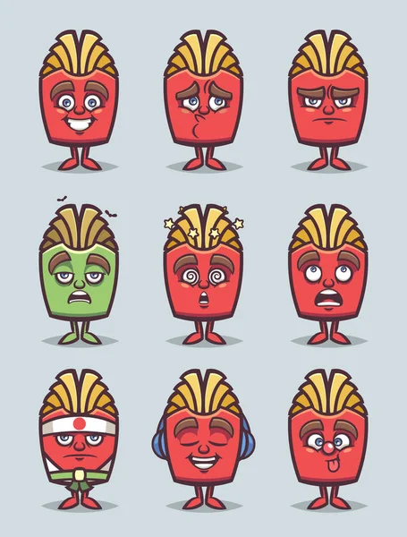 Αστεία Κινούμενα Σχέδια Χαρακτήρα Πατάτες Τηγανιτές Χάρτινο Κουτί Φορέα Που — Διανυσματικό Αρχείο