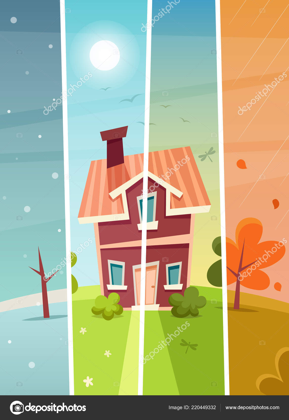 Cartoon House Four Seasons Vector Illustration Stock Vector Image by ...