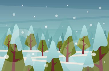 Çizgi film Forest (Kış). Vektör çizim