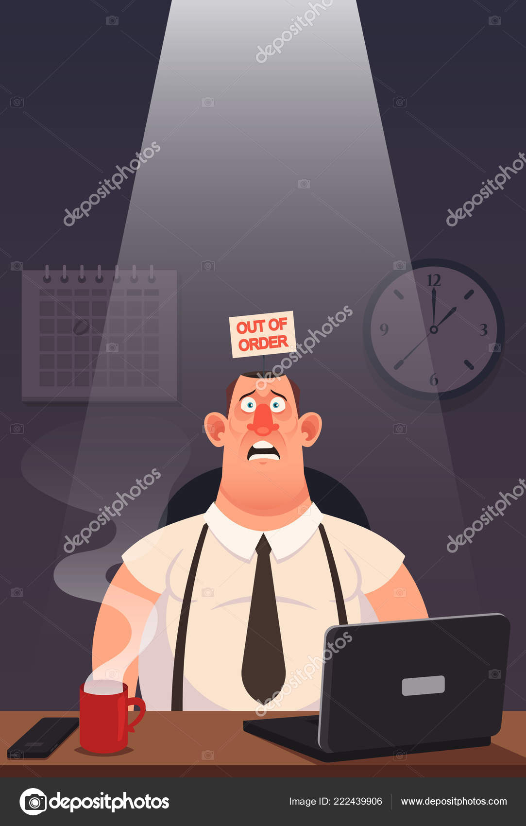 Lustige Zeichentrickfigur Müder Arbeiter Sitzt Seinem Büro Außer Betrieb  Schild Stock-Vektorbild von ©stickerama 222439906, image size:1083x1700
