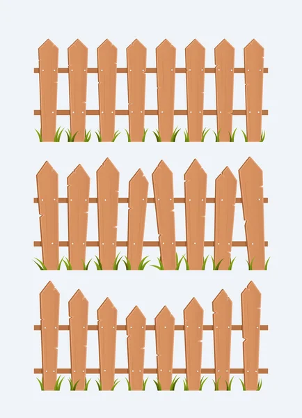 Trois clôtures isolées en bois — Image vectorielle