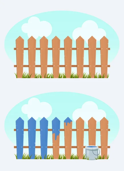 Wooden Fence Painting with Blue Paint — Stock Vector