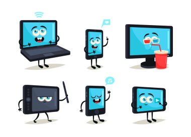 Komik çizgi film karakterleri. Şirin cihazlar. Vektör Set