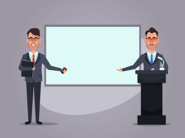 Çizgi film ofis çalışanları sunu. Vektör çizim