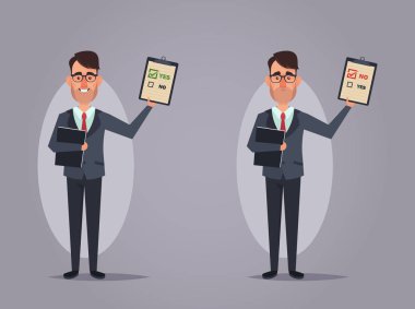 Çizgi film ofis çalışanı Holding belgeleri (onaylandı ve reddedilen). Vektör çizim