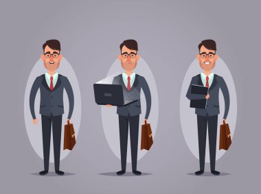 Çizgi film ofis çalışanı durumda tutarak. Vektör çizim